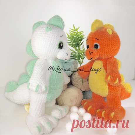 PDF Динозаврик крючком. FREE crochet pattern; Аmigurumi toy patterns. Амигуруми схемы и описания на русском. Вязаные игрушки и поделки своими руками #amimore - плюшевый динозаврик, большой динозавр из плюшевой пряжи.