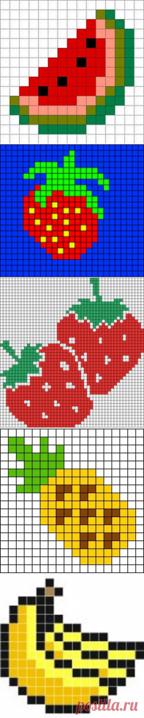 Рисунки фрукты По клеточкам в тетради (32 картинок)