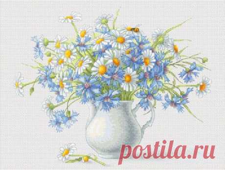 Вышивка &quot;Cornflowers and Camomile&quot; | Скачать схему бесплатно на сайте Stitchart.net