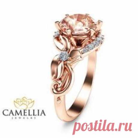 Unique 2 Carat Morganite Ring Leaf Design Morganite Engagement Ring in 14K Rose Gold Vintage Style Morganite Ring