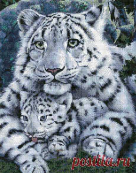 Вышивка Леопард и детеныш. Красивые схемы для вышивки животных |
