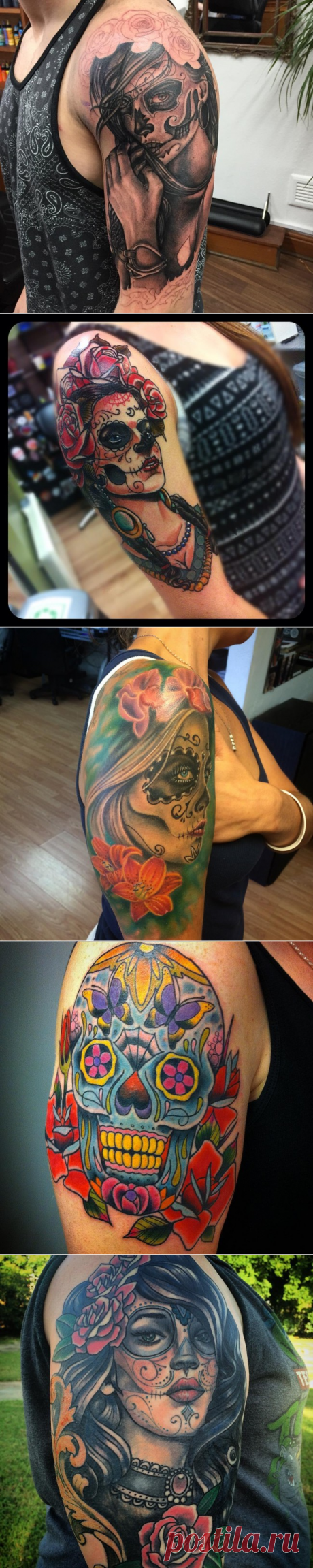 40+ Eye-Catching Day of the Dead Tattoos - Faces, Skulls, Girls...
