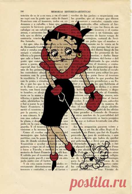 Betty Boop with Puppy Art Print Flapper Book Art Original