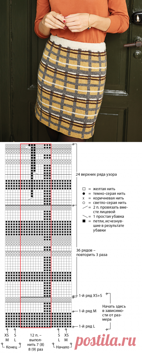 Юбка в клетку — схема вязания спицами с описанием на BurdaStyle.ru
