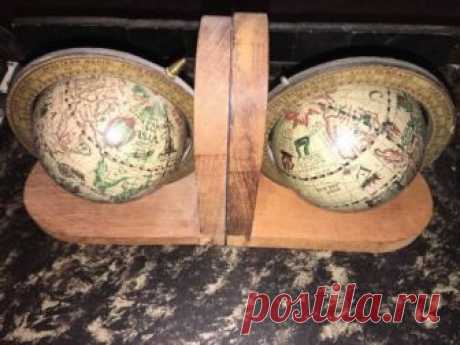 Vintage Pair Old World Map Globe Bookends Spinning | Rotating Wood Base | eBay