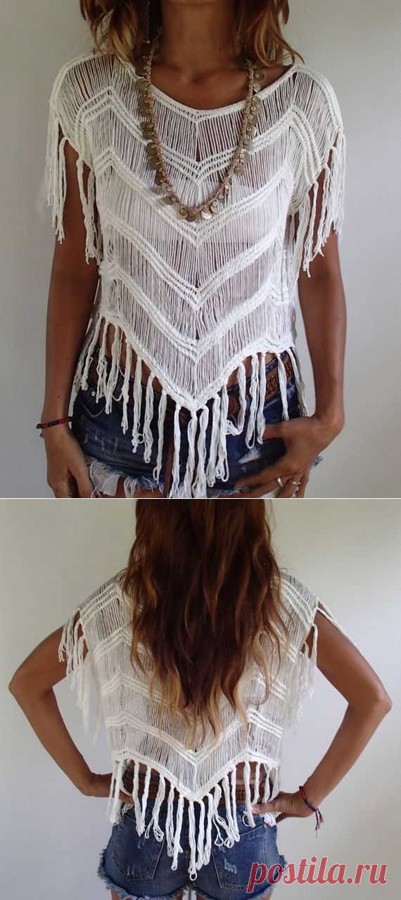White V Fringed Summer Top. Very Soft and Comfortable. от PadMa88