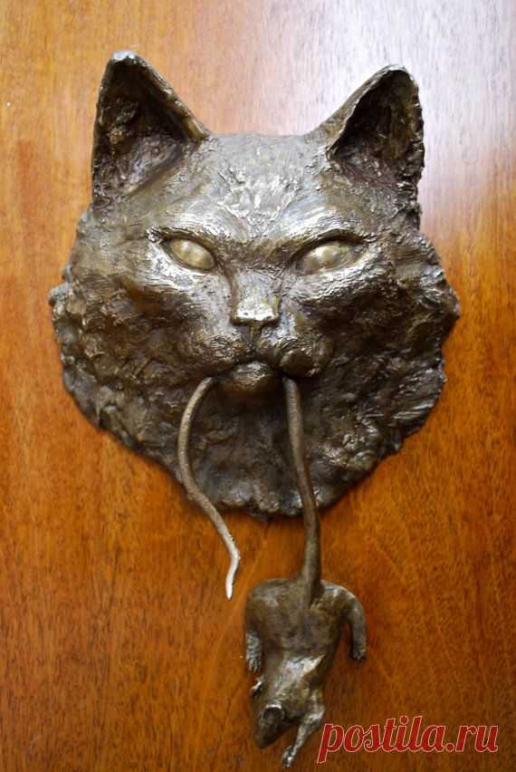 Cat Door Knocker Bronze Sculpture Longhair от casadelgatto на Etsy