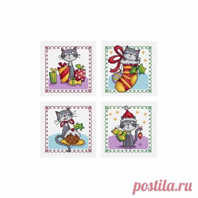 Christmas Cats Set of 4 Durene J Cross Stitch Patterns | Etsy