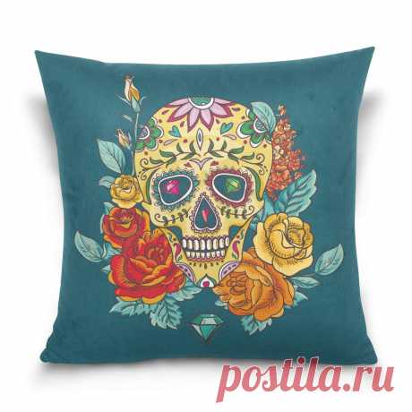 Amazon.com: FOLPPLY Sugar Skull Design Throw Pillow Case 18" x 18", Customized Cotton Zippered Square Cushion Covers for Couch Bed Sofa Home Decor: Home & Kitchen