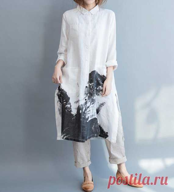 Maxi dress, women Shirt collar dress, loose shirt dress In White, Shirt for Women, Women Clothing 【Fabric】  linen 【Color】 White, beige 【Size】 Shoulder width 39cm / 15  sleeve length 50cm / 19 Bust 124cm / 48   length 104cm / 41   Have any questions please contact me and I will be happy to help you.