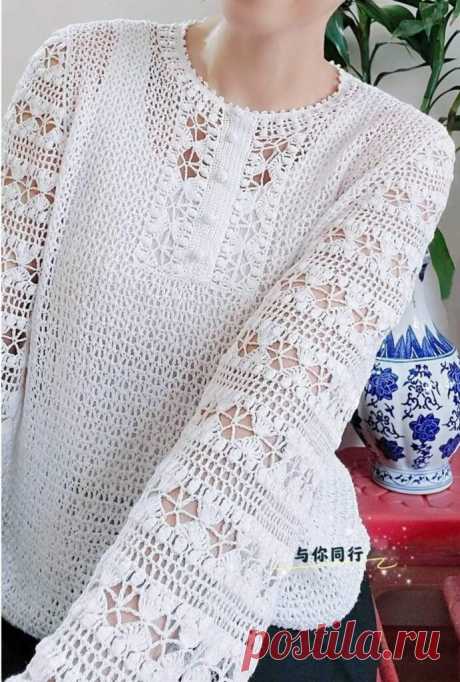 Blusa de Crochê Branca Delicada com Passo a Passo e Gráficos