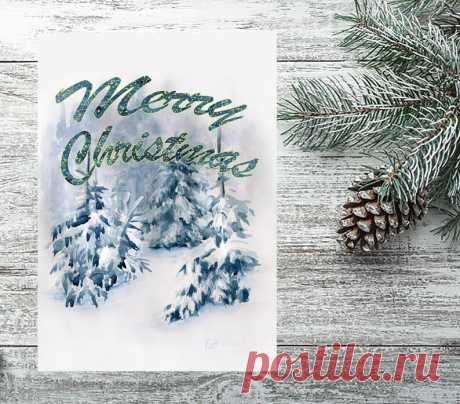 Christmas Watercolor Printable Greeting Cards Horse poster | Etsy