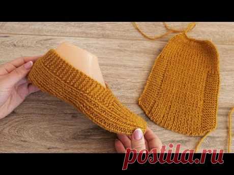 Следки спицами одним полотном «по турецки» | Easy knit slippers pattern tutorial