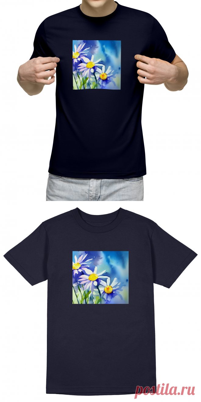 Мужская футболка «Три ромашки» цвет темно-синий - дизайнер принта Anstey