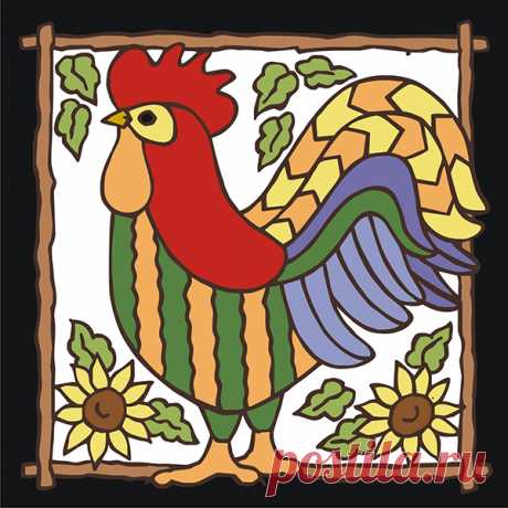 6x6 Tile Patterned Rooster with Sunflowers White Decorative Art Tile - Hand N Hand Designs