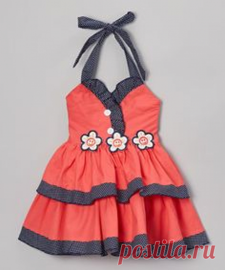 Coral Triple Flower Halter Dress - Toddler & Girls