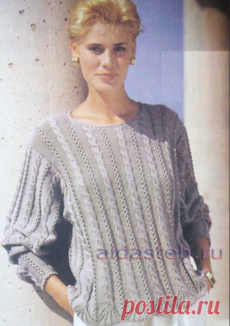 Элегантный, стильный пуловер с декоративными косами 

Элегантный, стильный пуловер с декоративными «косами», ажурными полосами и зигзагообразным нижним краем. Размеры: 38/40 (44/46) (50/52) Журнал «Sandra» № 4 1994 г. Вам потребуется: пряжа (100 % хлоп…