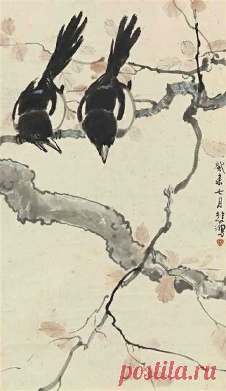 Two Birds, 1943 - Xu Beihong - WikiArt.org ‘Two Birds’ was created in 1943 by Xu Beihong in Expressionism style. Find more prominent pieces of bird-and-flower painting at Wikiart.org – best visual art database.