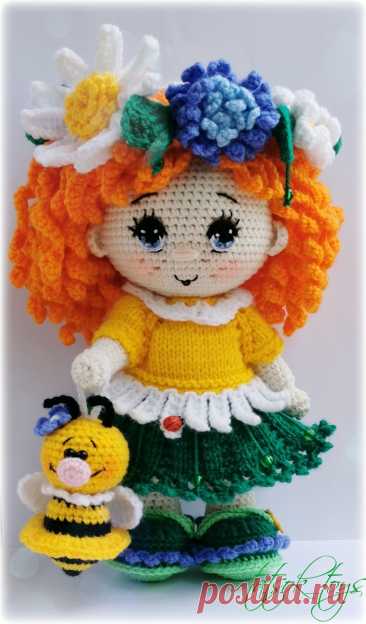 PDF Кукла Июлечка крючком. FREE crochet pattern; Аmigurumi toy patterns. Амигуруми схемы и описания на русском. Вязаные игрушки и поделки своими руками #amimore - летняя кукла в платье из обычной пряжи, куколка девочки в ярком наряде.