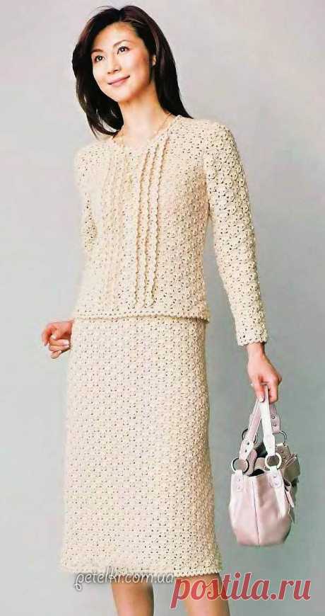 Элегантный костюм крючком - юбка и кофточка.