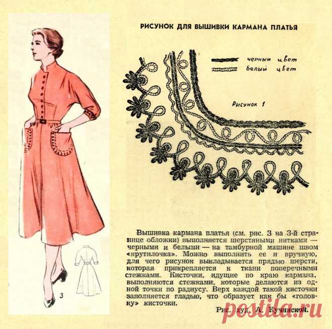 Рисунок  для вышивки кармана платья