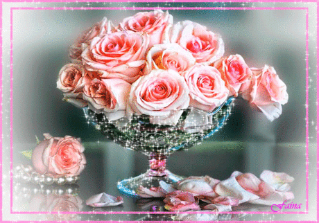 Розы в стеклянной вазе - Цветы красивые - Анимация картинки - Анимированные картинки открытки