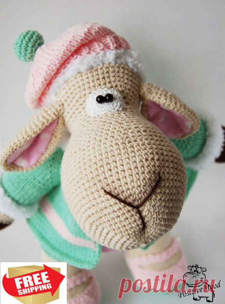Crochet soft toy for kids cute and funny sheep in cap, shoes and light green pajamas Crochet soft toy for kids cute and funny sheep in cap, shoes and light green pajamas. All the clothes come off.  The toy will serve as a good gift to your baby with whom he will never leave.   The toys author is Natalia (PositiveMood)