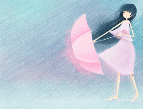 Девочка с зонтиком - Дождь анимация -