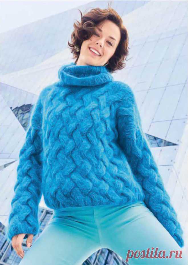 Бирюзовый пуловер с плетеным узором - delava-ya.ru