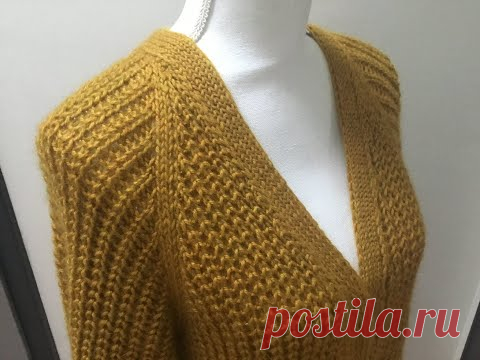 ЧАСТЬ 1. Кардиган. Реглан сверху. Ложная английская резинка. Подрез. Raglan.Cardigan.Brioche stitch.