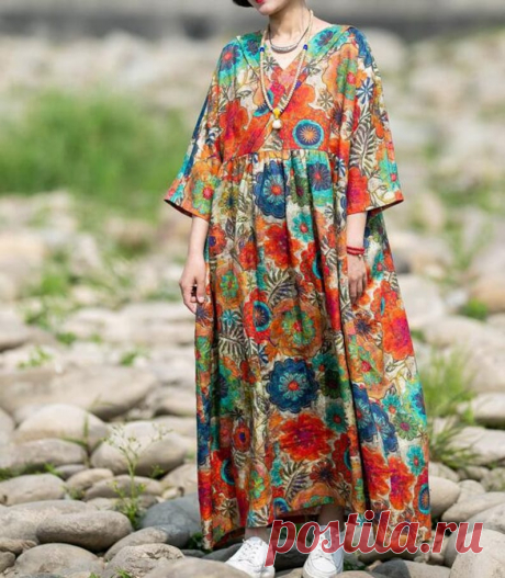 Linen Maxi dress plus size dress long Flare Dress boho maxi | Etsy