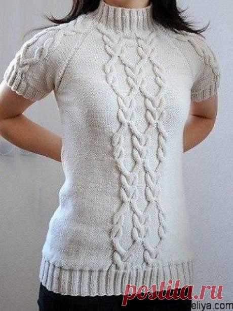 Пуловер спицами декорированный косами. Вязаный спицами белый пуловер с описанием. | Шкатулка рукоделия
