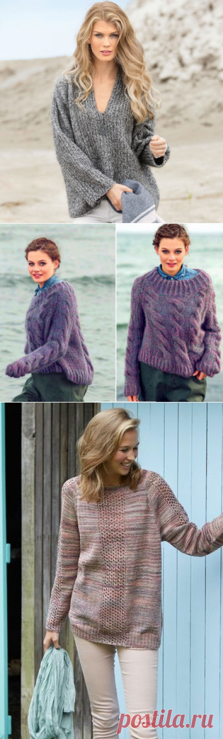 Объемный пуловер из меланжевой пряжи спицами – 3 схемы женских моделей с описанием - Пошивчик одежды