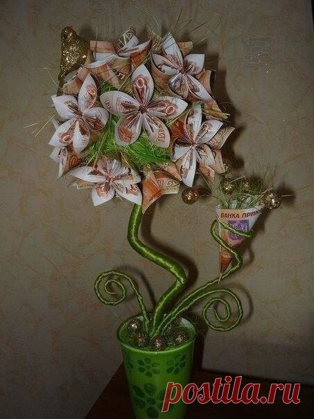 Топиарий из сизаля и купюр «цветы-кусудама» — Сделай сам, идеи для творчества - DIY Ideas