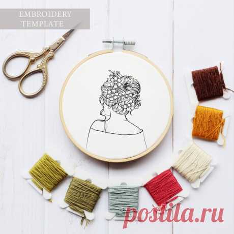 Modern Line Art Embroidery Floral Girl Embroidery Feminist | Etsy Moldova