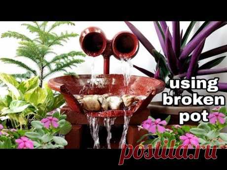 How to make beautiful terracotta waterfall fountain with broken pot very easy