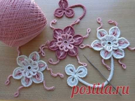 Уроки вязания - Цветок крючком - Ирландское кружево - Flower for Irish lace - How to crochet flower