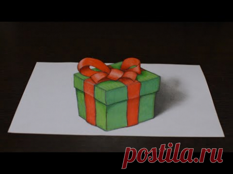 Иллюзия как нарисовать Подарок простой 3Д рисунок