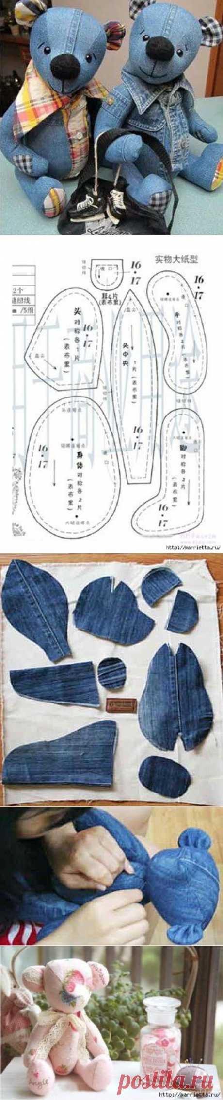 Шьем медведя из старых джинсов. Выкройка игрушки