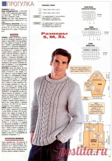 МК по вязанию спицами мужского свитера крупной вязки с объемной косой с подробным описанием и схемой