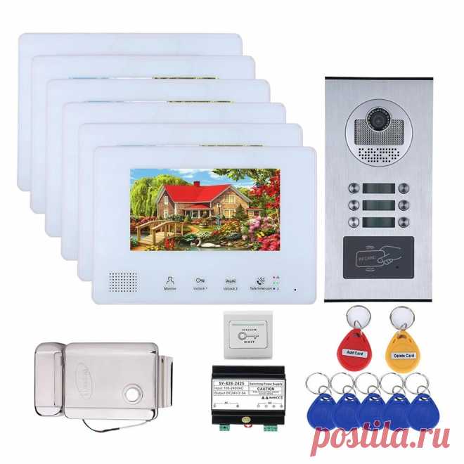 Ennio sy828nh2idend6 7 inch bus 2 wire video door phone intercom systems kit for electronic door lock home 6 units apartment night vision Sale - Banggood.com