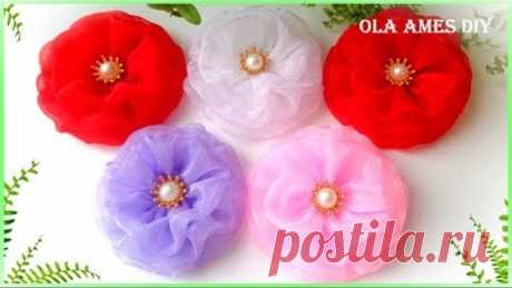 Цветы из органзы/ DIY Organza Ribbon Flowers/ Flor de organza facil/ Ola ames DIY