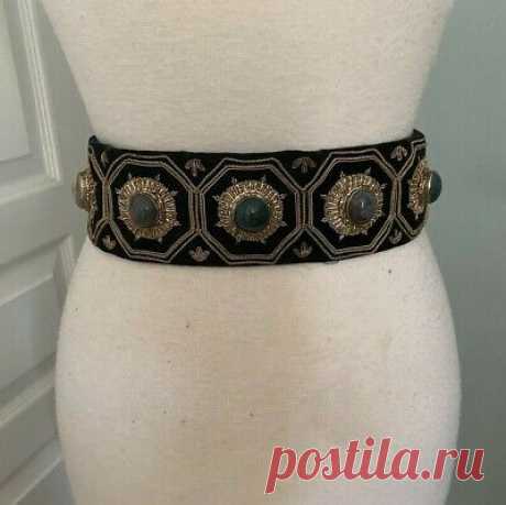 Vintage Black Velvet Gold Metallic Embroidered Belt w/Semi Precious Stones  | eBay Find many great new & used options and get the best deals for Vintage Black Velvet Gold Metallic Embroidered Belt w/Semi Precious Stones at the best online prices at eBay! Free shipping for many products!