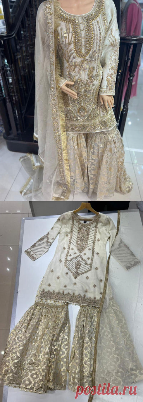 ZN1584- Gold Readymade Embroidered Shararah Suit – Memsaab