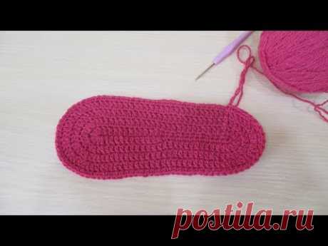 Как вязать подошву для тапочек. How to knit a sole for slippers.
