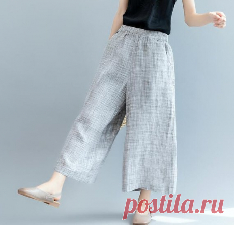 Fashion Linen pants, wide leg pants, Grey Linen Pants for Woman, Pocket trousers,skirt pants,  Linen Pants for Woman 【Color】 gray  【Fabric】  linen 【Size】 Waist circumference 72-100cm/ 28-39 Hip 136cm/ 53 Pants length 86cm/ 34   Have any questions please contact me and I will be happy to help you.