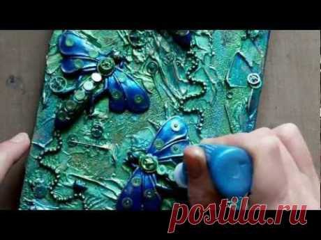Mixed Media Art Canvas - Steampunk Dragonflies