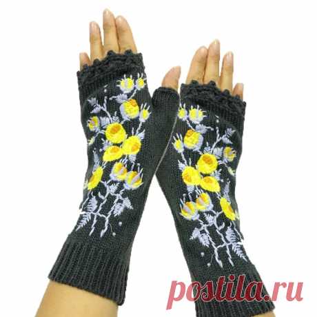 Новые высококачественные варежки ручной работы женские осенние теплые шерстяные трикотажные зимние перчатки с цветочной вышивкой | Женские перчатки |