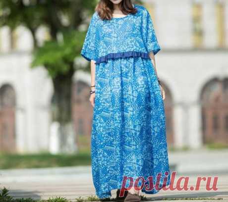 Linen dress, women maxi dress, oversized dress, Gown, Maternity Clothing, summer dress, linen summer dress 【Fabric】  linen 【Color】 blue 【Size】 Shoulder width is not limited Shoulder + Sleeve Length 37cm / 14 Cuffs around 38cm / 15 Bust 140cm / 54 Length 132cm / 51  Have any questions please contact me and I will be happy to help you.