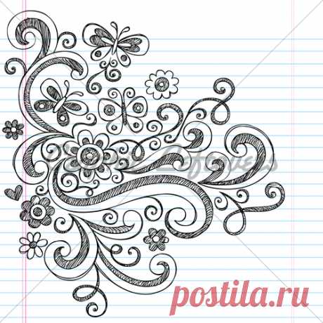 Flowers And Butterfly Sketchy Notebook Doodles Vector Ill... · GL Stock Images